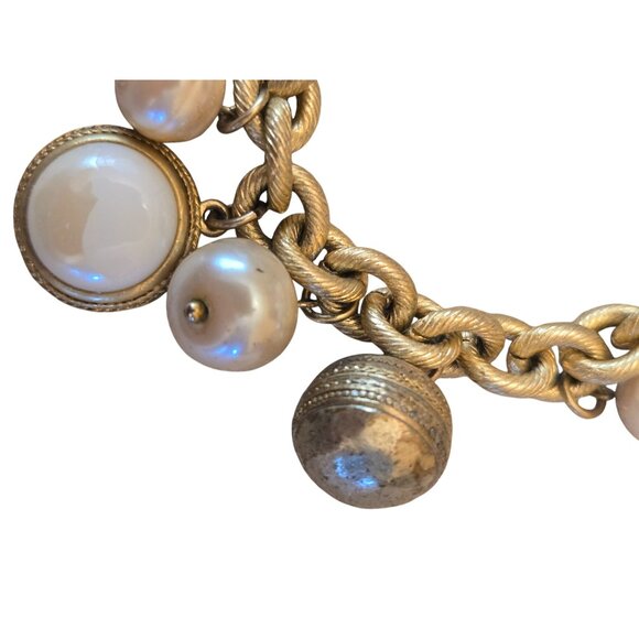 Vintage Carolee Gold-Tone Chain Bracelet With Faux Pearls & Rhinestone Accents T - Picture 4 of 5